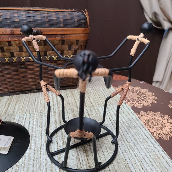 Pair of Laurids Lonborg Denmark Wrought Iron Rattan Candle Holders Vtg MCM - Picture 3 of 10